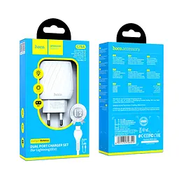 Зарядний адаптер із кабелем HOCO Lightning Cable Max energy C78A 2 порти білий комплект - мініатюра 7