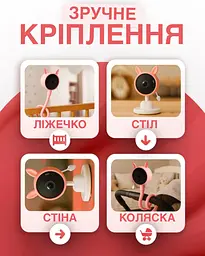 Відеоняня Baby Monitor з гнучким кріпленням і підключенням до смартфону Wifi/Bluetooth якість HD датчик звуку, руху, нічне бачення і колискові Рожева - мініатюра 5