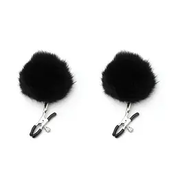 Затискачі для сосків з хутром Pom Pom Nipple Clamps регульовані Чорні