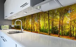 Вініловий кухонний фартух Осінній ліс наклейка ПВХ дерева Природа Жовтий 65х250 см Happy Pocket Z181558