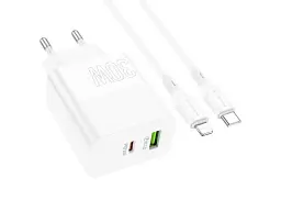 Блок живлення Borofone BA75A Powerful dual port PD30W+QC3.0 charger set White (BA75ACLW)