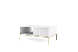 Стіл журнальний Perfect Home Нова / Nova з 2 шухлядами та золотими ніжками L104 Білий (PFH-091249) - мініатюра 6