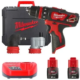 Дриль-шуруповерт акумуляторний MILWAUKEE, M12 BDDXKIT-202C, 32Нм (ЗУ, 2х2Аг, насадки, кейс)