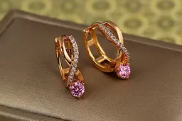 Серьги Xuping Jewelry бесконечность с розовым камнем 1,6 см золотистые - миниатюра 2