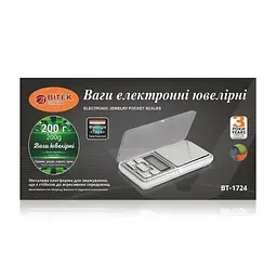 Карманні ювелірні електронні ваги 200 гр 0,01г BITEK BT-1724 - мініатюра 5