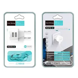 Адаптер мережевий KONI Strong Micro USB cable KS73M 2 USB блок зарядний білий