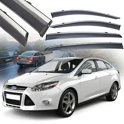 Дефлектори вікон вітровики Benke для Ford Focus III 2011-2018 Седан-Хечбек Хром Молдинг Нержавіюча сталь 3D (BFDFC1223-W/S) - мініатюра 2
