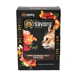Набір паучів Savory Kitten 3+1 для кошенят ягня з гарбузом в желе 85 г - мініатюра 4
