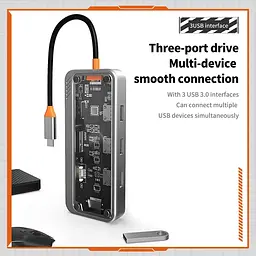 USB type C HUB 10 in 1 PD100W 4K 30 Гц RJ45 USB 3.0 10 Гб/с - мініатюра 6