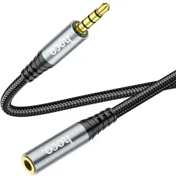 Кабель мультимедійний 3.5mm M to 3.5mm F 1.0m Gray HOCO (6931474762153) - мініатюра 3
