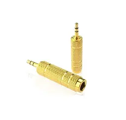 Конвертер-переходник аудио Jack 3.5 (папа) - Jack 6.3 (мама) Stereo, Gold, металл - мініатюра 1