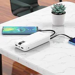 Універсальна батарея - акумулятор Borofone BJ20A 20000 mAh з вбудованими кабелями біла - мініатюра 2
