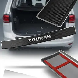 Накладка на задній бампер для Volkswagen Touran II 2015-2021 Нержавіюча сталь + карбон із загибом