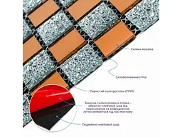 Мозаїка з декоративного скла STICKER WALL 298*298*4,5мм Сірий+оранж SW-00002361 - мініатюра 3
