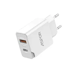 Мережевий зарядний пристрій Aspor A826 PD (20W/USB/Type-C)- білий - мініатюра 2