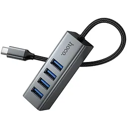 Перехідник HUB Hoco HB1C 4in1 (Type-C to 4xUSB 3.0) (0.2m) Metal gray - мініатюра 4