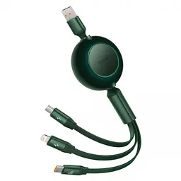 Кабель Baseus Bright Mirror 2 Series Retractable 3-in-1 Cable USB to MicroUSB+Lightning+Type-C 66W 1.1m CAMJ010106 Green - мініатюра 2