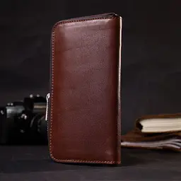 Зручний гаманець-клатч на блискавці з натуральної шкіри Grande Pelle 11659 коричневий - мініатюра 9