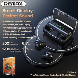 Блютуз Стерео Гарнітура Remax TWS-43 Чорний - мініатюра 3