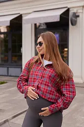 Жіноча сорочка для вагітних стилю oversize в клітинку для майбутніх мам Siena L - XL (46 - 48) Lullababe червоний - мініатюра 10
