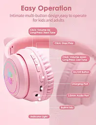 Ігрові Bluetooth навушники Onikuma з котячими вушками, RGB-підсвіткою та мікрофоном рожевий - мініатюра 4