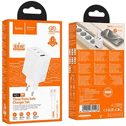 МЗП Hoco N51 Scenery PD65W (1USB-A/2C) + кабель Type-C to Type-C White - мініатюра 3