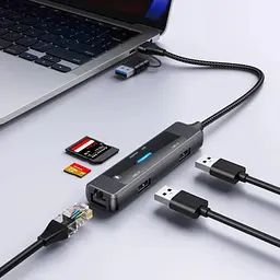 Концентратор XoKo USB-C 5-in-1 USB 3.0 + USB 2.0 + SD/TF + RJ45 100Mbps silver (XK-AC-350) - мініатюра 8
