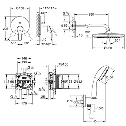 Душова система прихованого монтажу Grohe Grohtherm SmartControl 26416SC3, Хром - мініатюра 2
