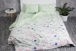 Підковдра на блискавці Ecotton Євро 210х220 см бавовняна зеленого кольору з квітами (05390-15442-1)