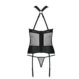 Сітчастий комплект корсет з халтером знімні підв'язки та трусики Passion Amanda CorSet black L/XL - мініатюра 6