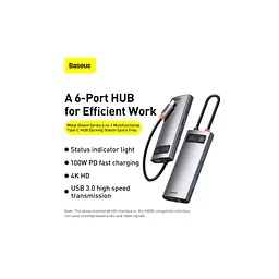 Концентратор Baseus USB-C 6-in-1 (CAHUB-CW0G) - мініатюра 10