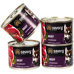 Набір вологих кормів для дорослих собак Savory Gourmand 3+1 з яловичиною 800 г (4 шт. х 200 г) - мініатюра 3