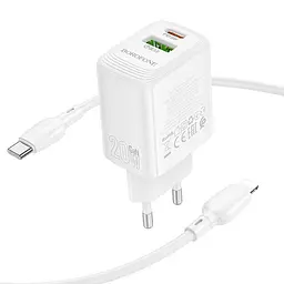 МЗП Borofone BN27 Fuente PD20W+QC3.0 (1USB-A/1C) + кабель Type-C to Lightning White - мініатюра 2