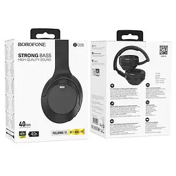 Bluetooth Стерео Гарнітура Borofone BO26, BT5.3, AUX, TF, 350mAh, 40h, Чорний - мініатюра 3