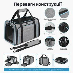 Сумка-переноска BagPet для котів розширювана складна 40×25×25 см, з вентиляційною сіткою та плечовим ременем, до 6 кг - мініатюра 3
