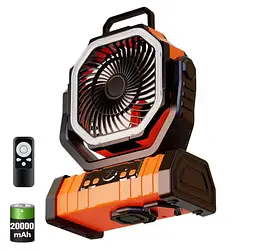 Настільний вентилятор F6 Camping Fan з акумулятором на 20000 mAh, підсвіткою, павербанком та 4 режимами швидкості (00342)