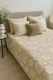 Комплект постільної білизни Ecotton полуторний 150х215 см теплий із фланелі бежевий з квітами (267262) (24273) - мініатюра 2