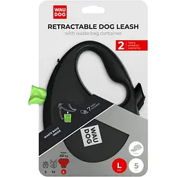 Повідець-рулетка для собак Waudog R-leash з контейнером для пакетів, світловідбивна стрічка, L до 40 кг, 5 м чорний - мініатюра 6