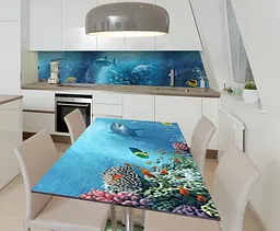 Вінілова наклейка на стіл Акули самоклеюча море підводний світ Риби Блакитний 60х120 см Happy Pocket Z181765 - мініатюра 2