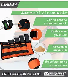 Обтяжувачі для ніг та рук EasyFit набірні чорно-помаранчеві 0,5-2,5 кг (пара) - мініатюра 4