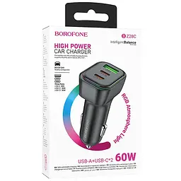АЗП Borofone BZ28C Trophie PD60W+QC3.0 (1USB-A/2C) Black - мініатюра 2