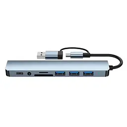USB хаб 8 в 1 високошвидкісний концентратор Type-C Сірий  - мініатюра 2