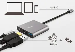 USB-Хаб Trust USB-хаб Dalyx 3-in-1 Multiport USB-C Adapter ALUMINIUM (23772_TRUST) - мініатюра 3