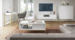 Тумба під телевізор Perfect Home Нова / Nova 2-дверна з 1 шухлядою і золотими ніжками RTV154 Білий (PFH-091224) - мініатюра 8