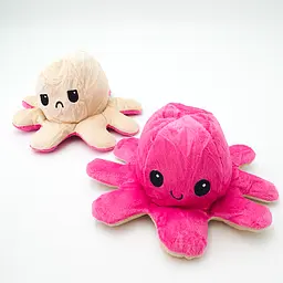 М'яка іграшка Восьминіг перевертень двосторонній веселий сумний Mood Octopus 16 см UKC бежево/малиновий - мініатюра 4