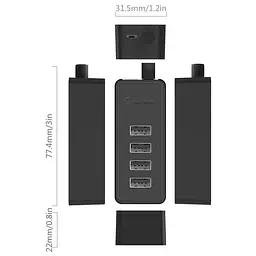USB-хаб ORICO USB 2.0 4 порти (W5P-U2-030-BK-PRO) - мініатюра 2