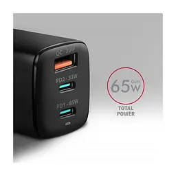 Зарядний пристрій AXAGON 1xUSB + 2xUSB-C 65W QC4+ PD3.0 PPS black (ACU-DPQ65) - мініатюра 4