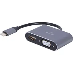 Перехідник Cablexpert USB Type-C - HDMI+VGA (M/F), 0.15 м, Black (A-USB3C-HDMIVGA-01)