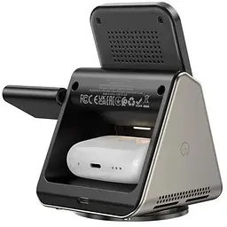 Безпровідний зарядний пристрій 3 IN1 BOROFONE BQ30 Wide magnetic 5W/7.5W/10W/15W сірий