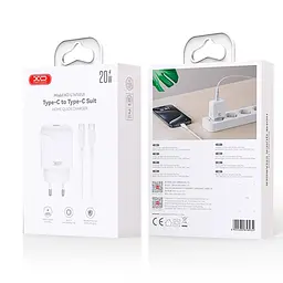 Зарядний пристрій - набір блок і кабель XO L141 Type-C to Type-C Single USB-C Fast Charger 20W білий - мініатюра 2